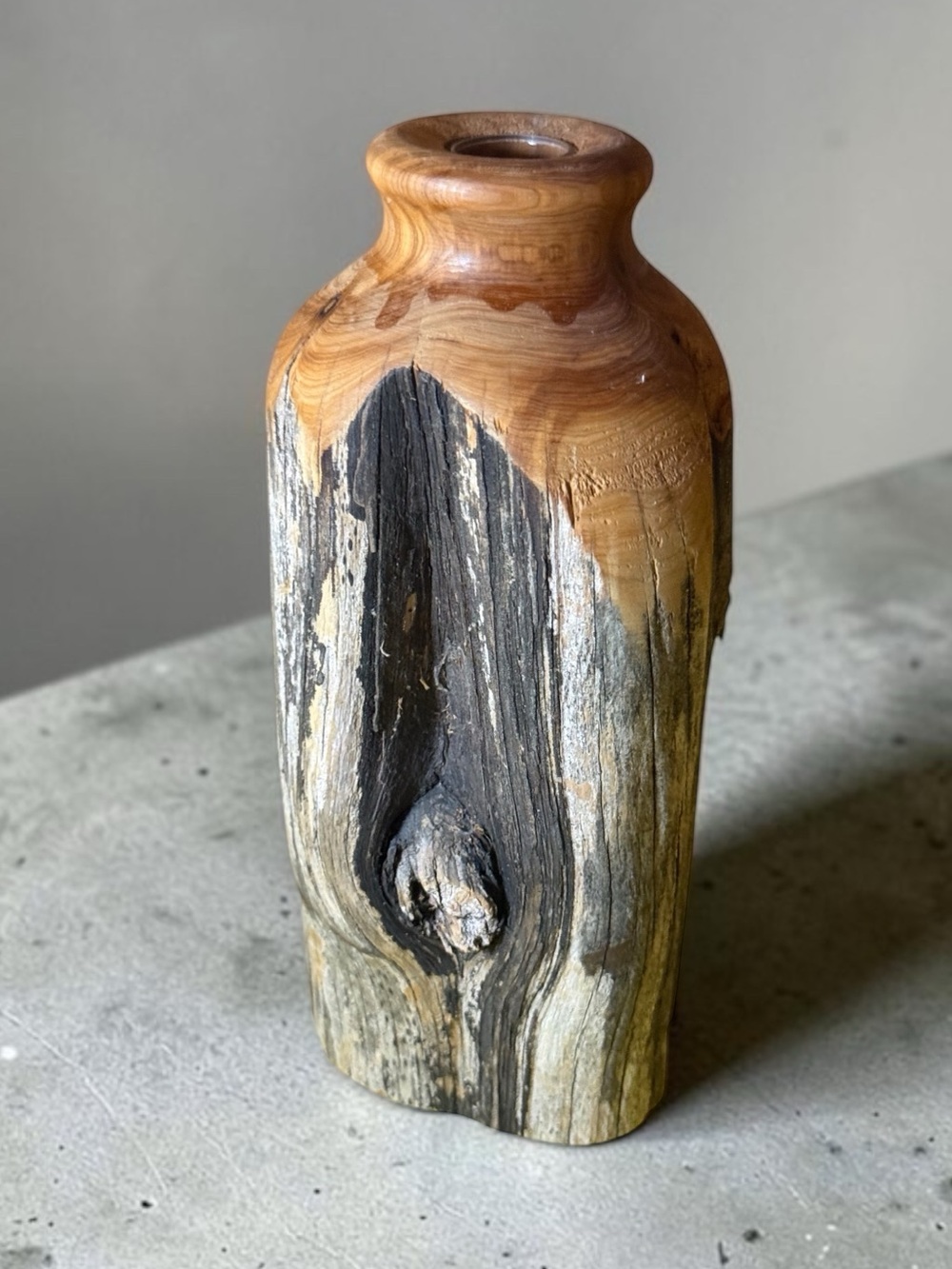 Handturned Wooden Accent Vase in Brown and Black